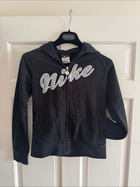 Nike Black Kids Zip Hoodie with Silver Script